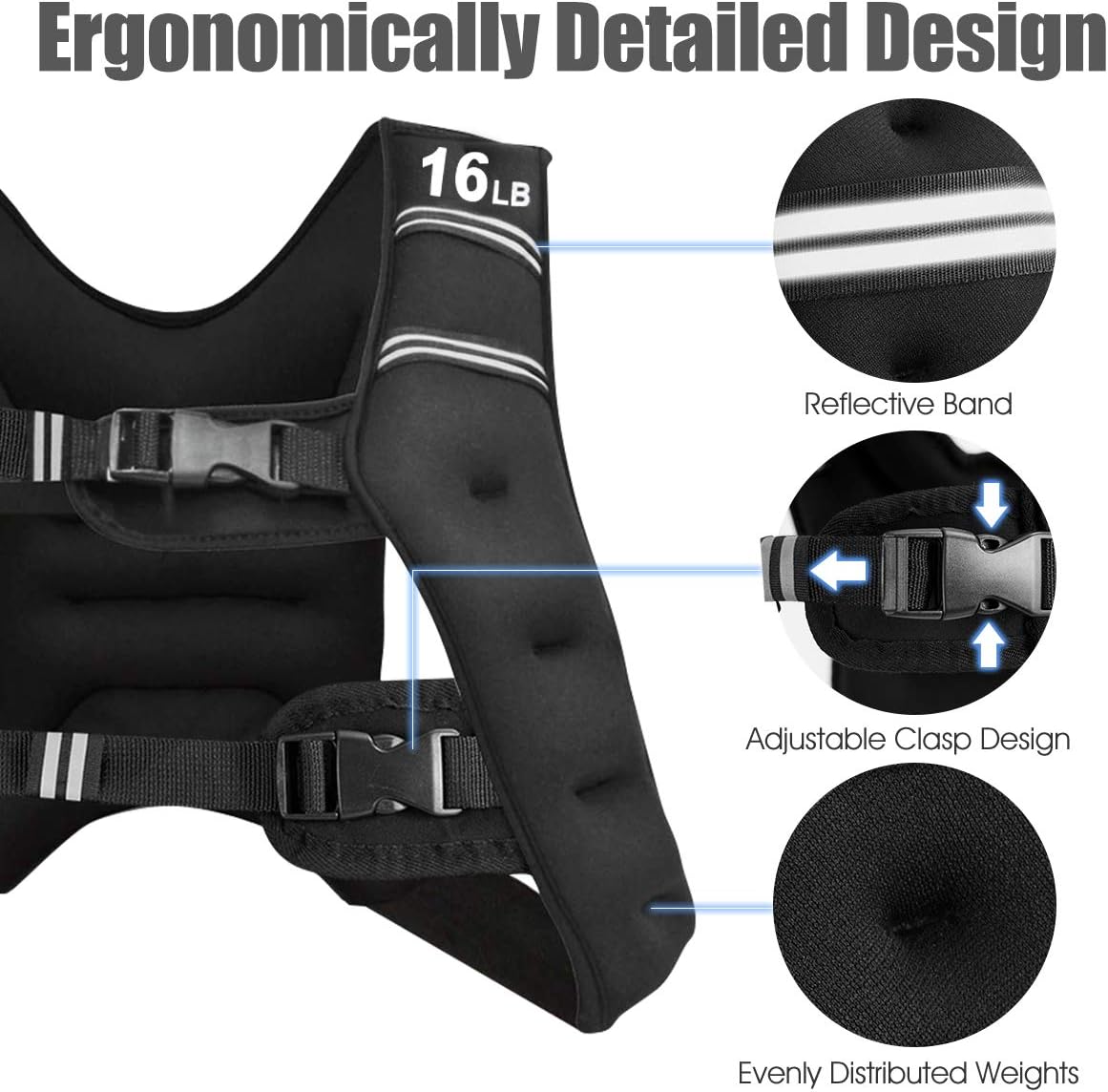 Elevate Your Workouts with Our Adjustable Weighted Vest - Available in 16Lb, 20Lb, and 30Lb Options with Reflective Stripes for Safety