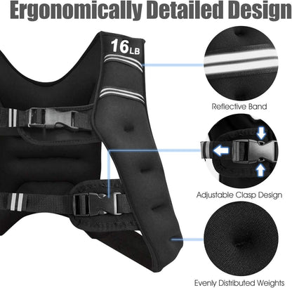 Elevate Your Workouts with Our Adjustable Weighted Vest - Available in 16Lb, 20Lb, and 30Lb Options with Reflective Stripes for Safety